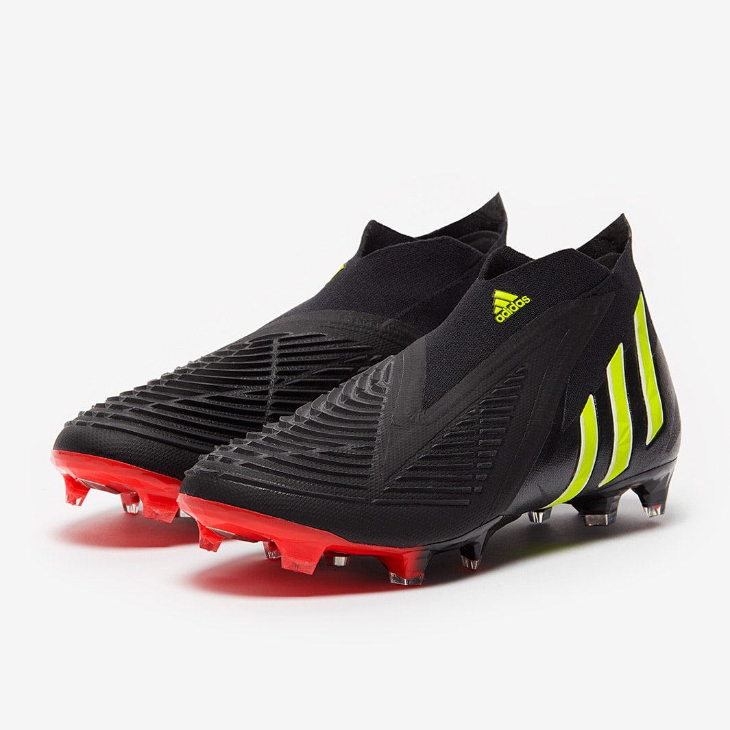 Adidas Predator Edge+ FG Cleats. Black/Solar Yellow/Solar Red