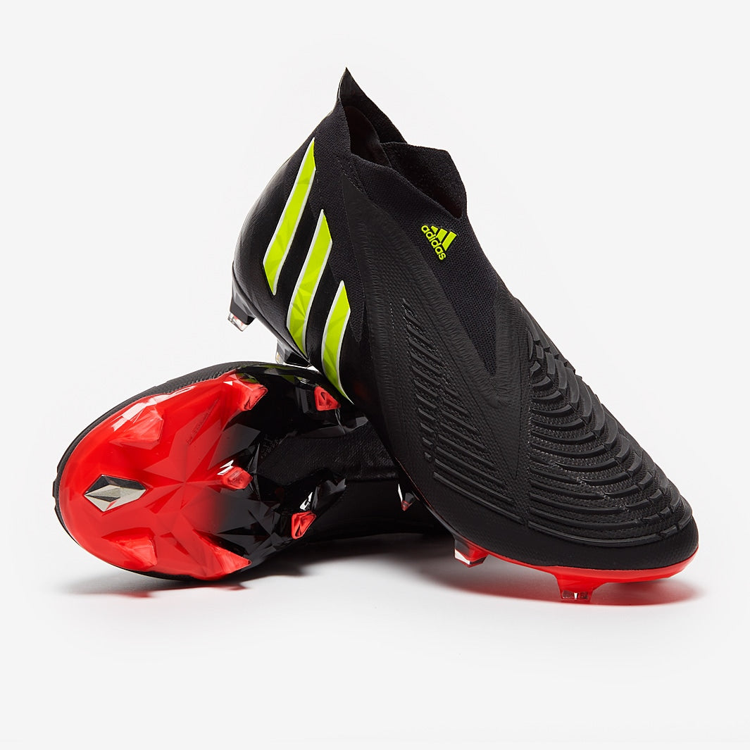 Adidas Predator Edge+ FG Cleats. Black/Solar Yellow/Solar Red