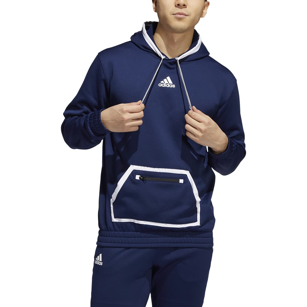 Adidas Men's Team Hoodie-Navy Blue/Medium Grey Heather Solid