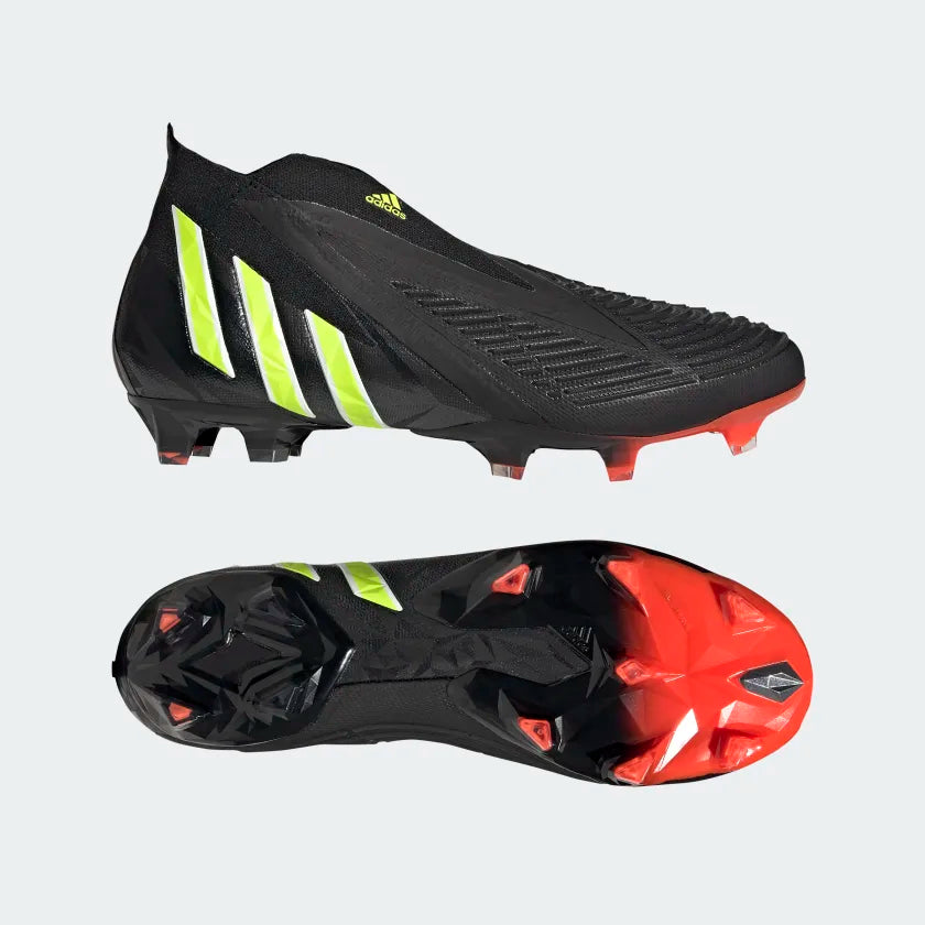 Adidas Predator Edge+ FG Cleats. Black/Solar Yellow/Solar Red