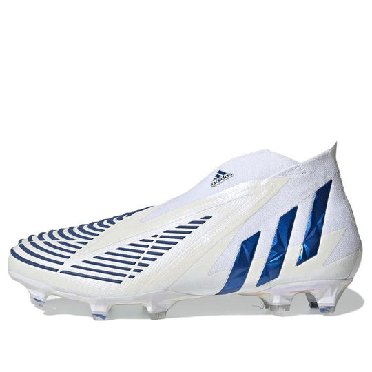 Adidas Predator Edge+ FG Cleats. Cloud White/Hi-Res Blue/Cloud White